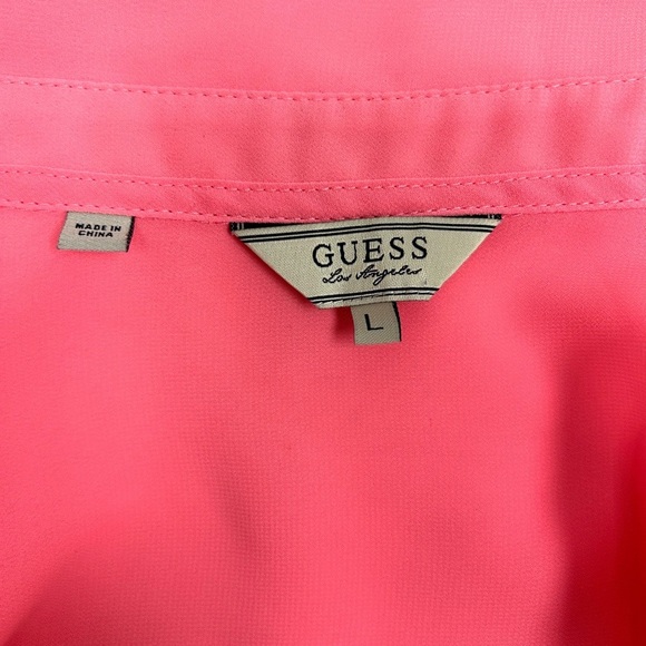 Guess Hot Pink Sheer Button Up Blouse Womens size L Large​ - Picture 2 of 7